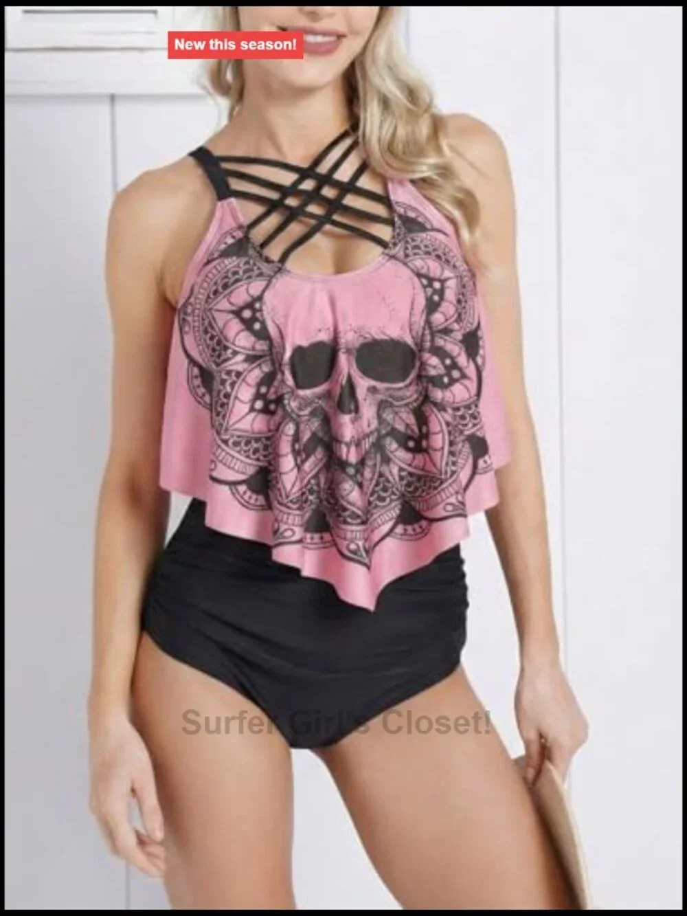 Gothic Skull Tankini Bikini Set High Waisted Two Piece Swimsuit Tummy Control